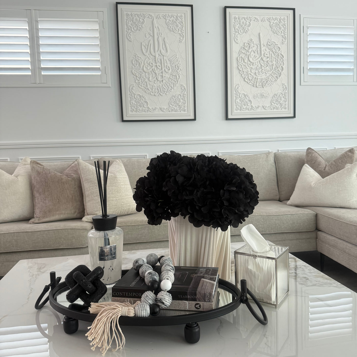 Black Hydrangeas + 3d print white vase - Luscious Homewares