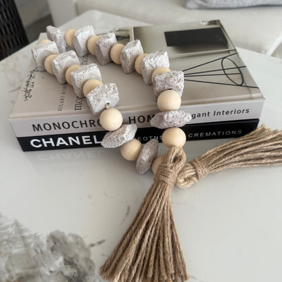 Stone + wooden decorative bead chain tassels - Luscious Homewares