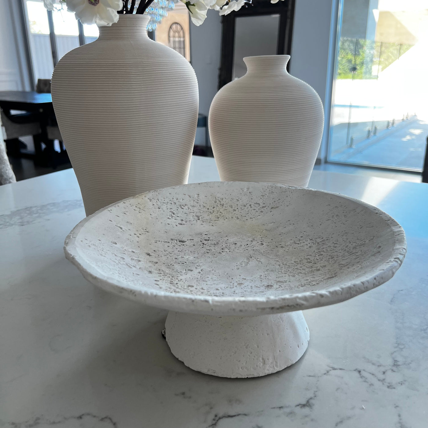 white Stone footed fruit bowl - Luscious Homewares