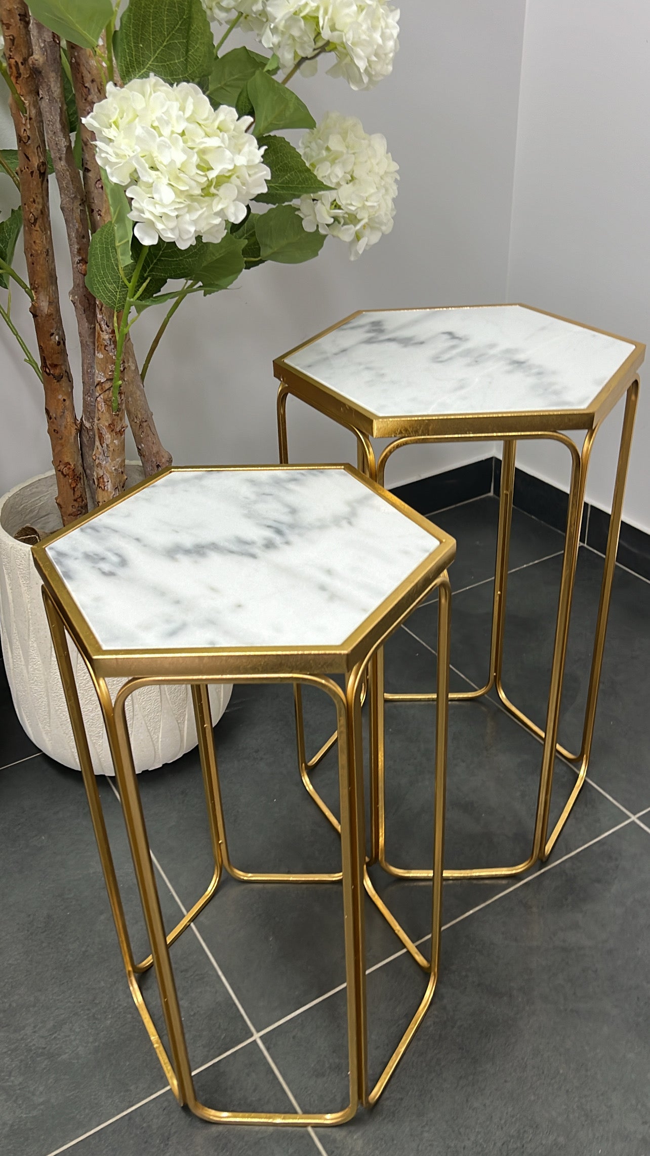 Hexagon Marble gold 2 piece table set