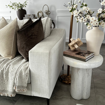 Maria White stone round side table - Luscious Homewares