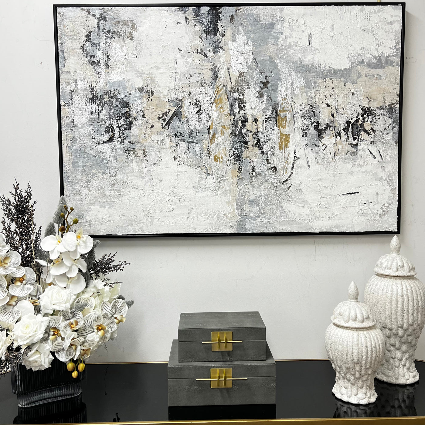 Verre textured Canvase wall art black frame - Luscious Homewares