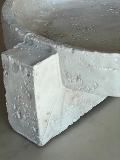 Pedestal white Stone Tray / decorative bowl - Luscious Homewares