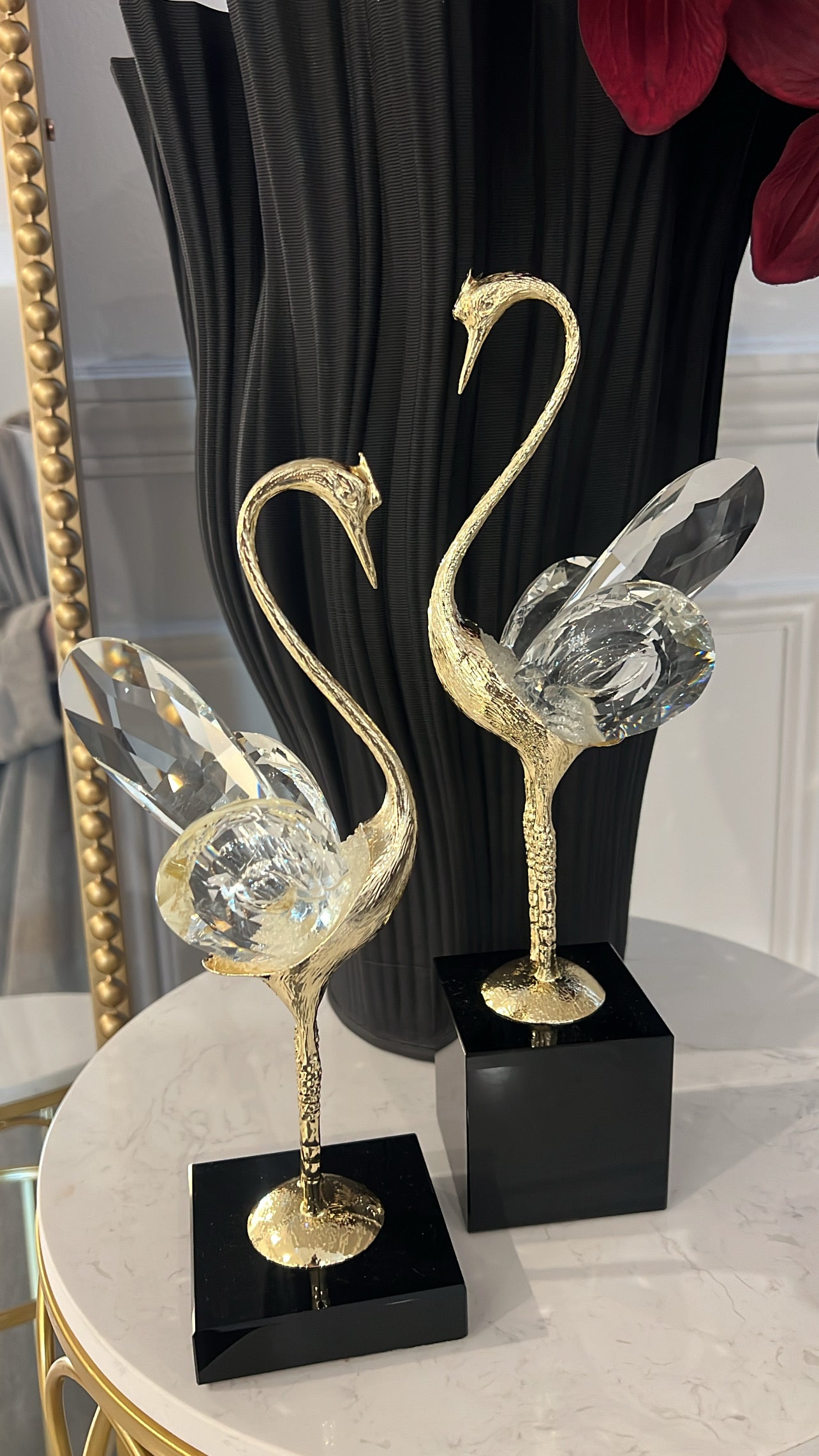 Crystal gold tall swan figurine - Luscious Homewares