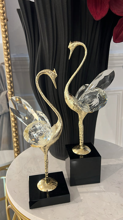 Crystal gold tall swan figurine - Luscious Homewares