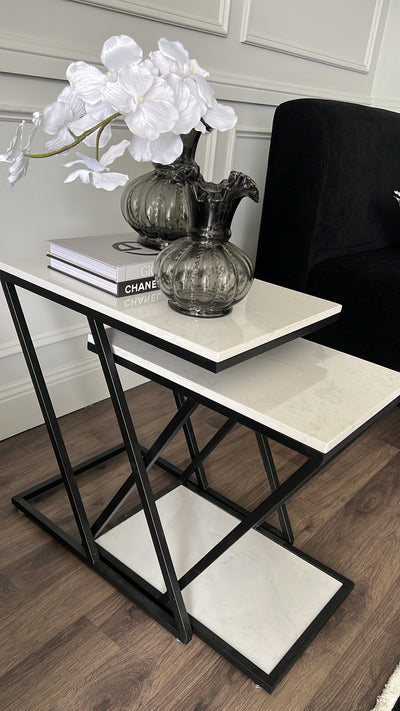 Accent marble black table set of 2