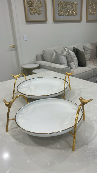 Asffor round gold and white serving platter