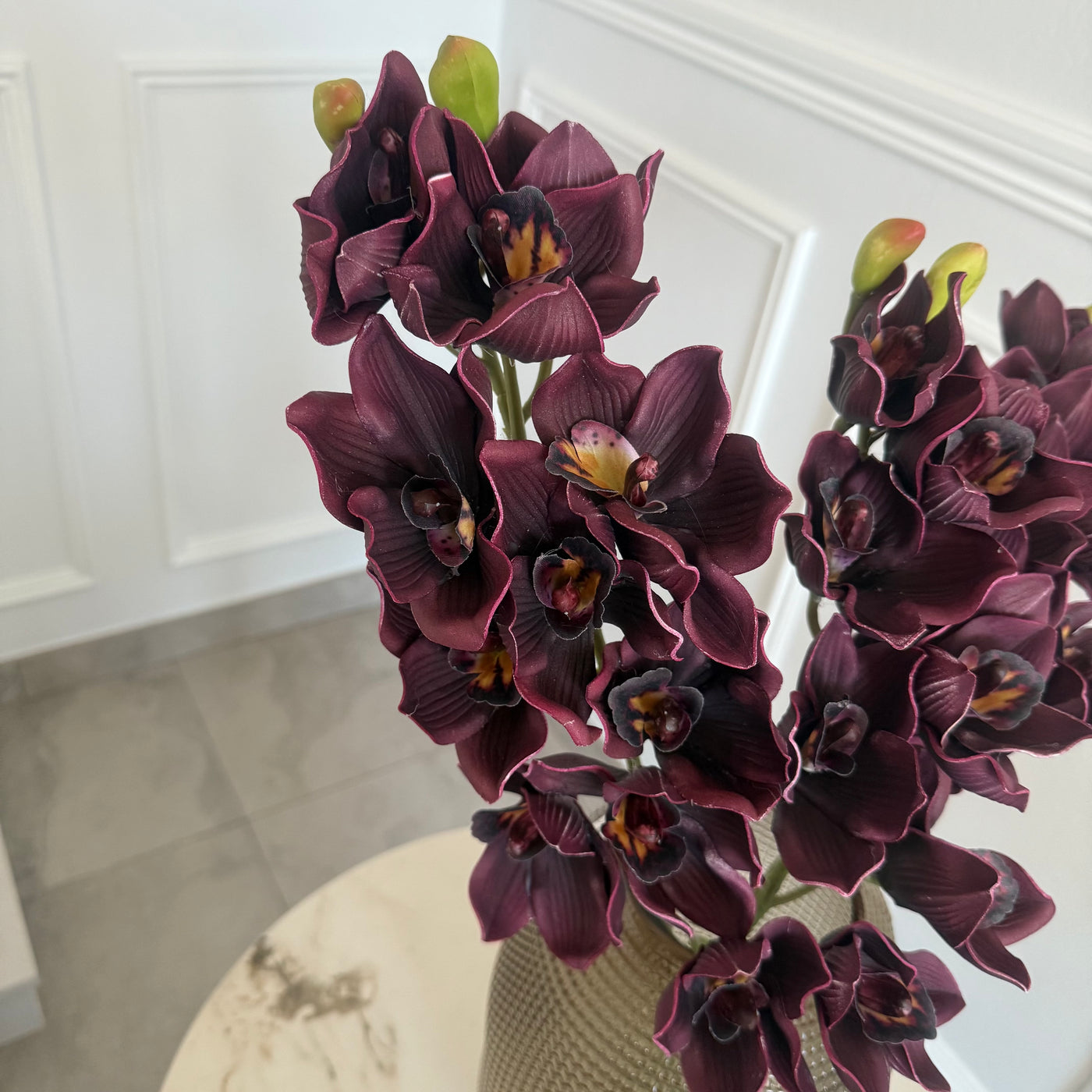Burgundy Cymbidium orchid artificial stem - Luscious Homewares