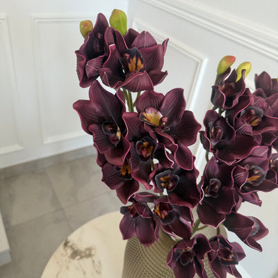 Burgundy Cymbidium orchid artificial stem - Luscious Homewares
