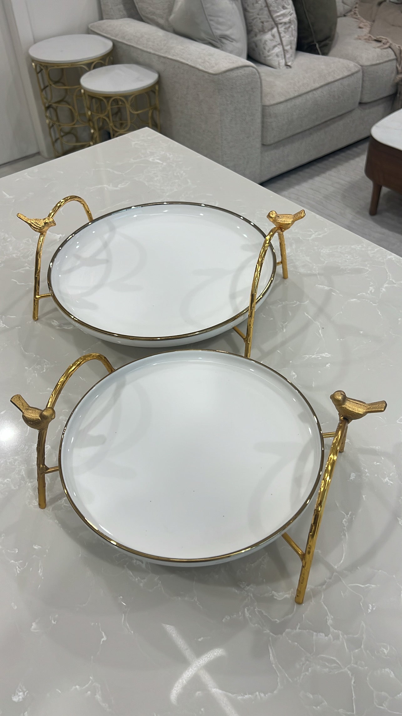 Asffor round gold and white serving platter