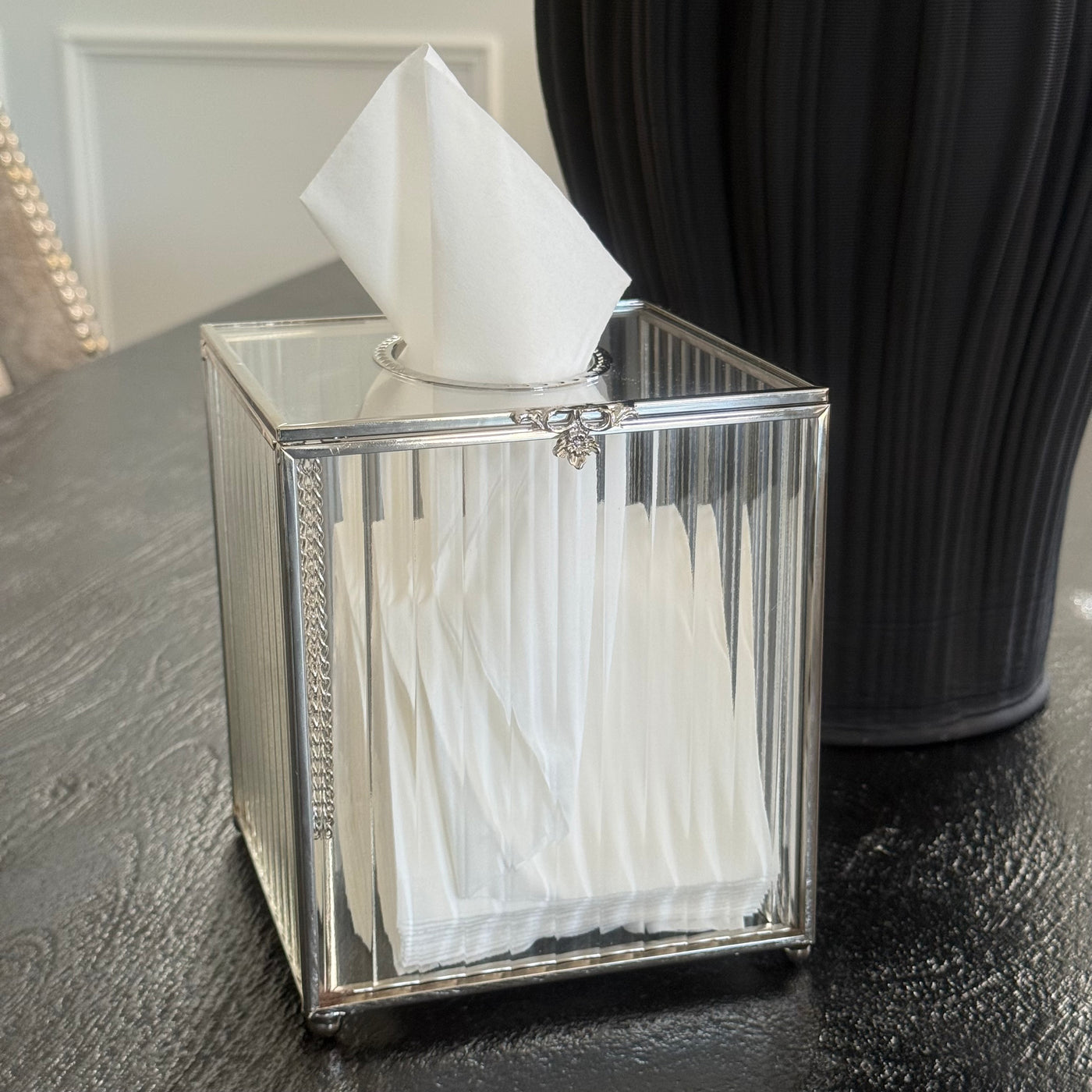 Porcha square silver tissue box - Luscious Homewares