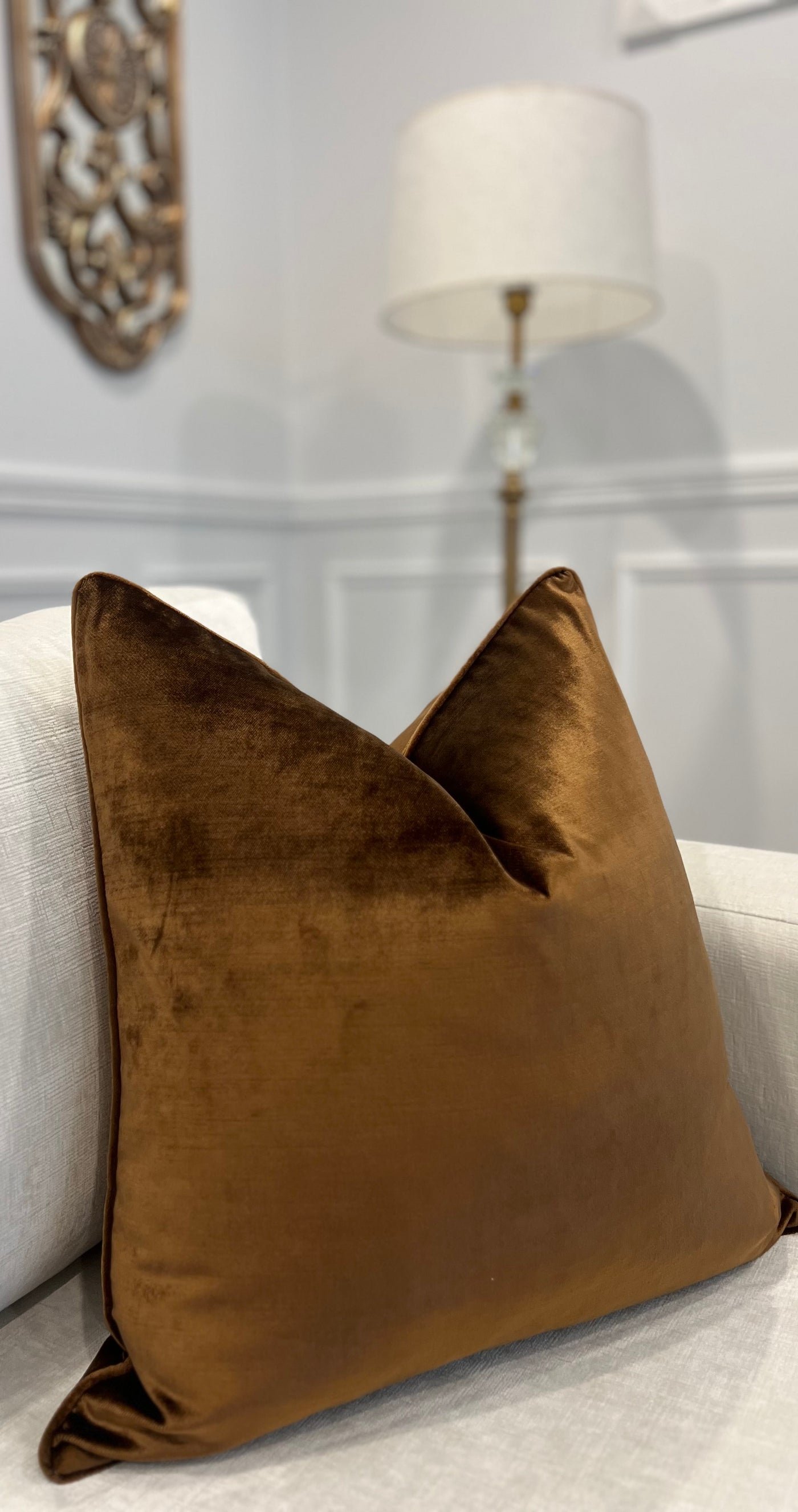 De-luxe caramel velvet cushion - Luscious Homewares
