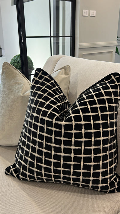 Checkers black Velvet cut cushion  55x55