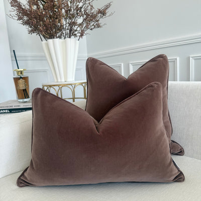 Brown cotton velvet cushion - Luscious Homewares