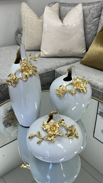 Lily Brass white vases - Luscious Homewares