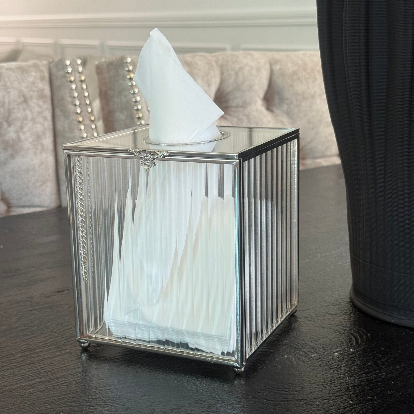 Porcha square silver tissue box - Luscious Homewares