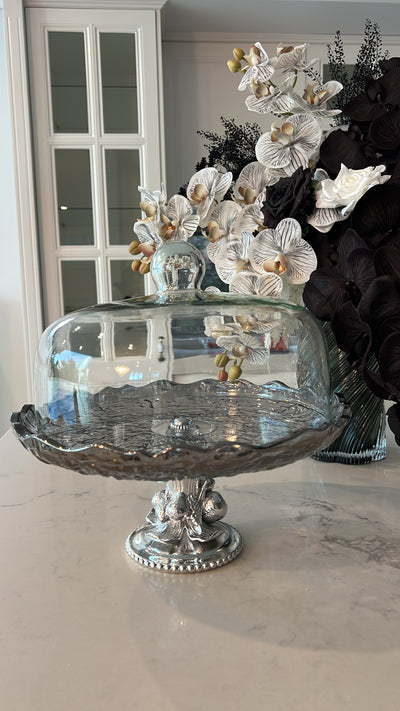 Yissra silver serving cake + dome - Luscious Homewares