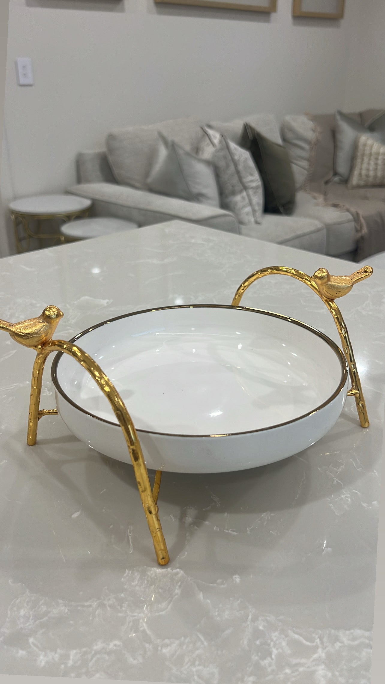 Asffor white and gold serving flat bowl