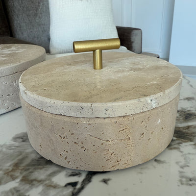 Travertine stone round box