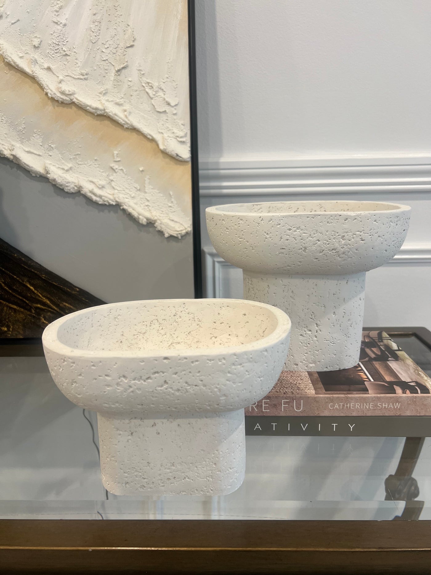 Vessel white Stone decorative bowl - Luscious Homewares
