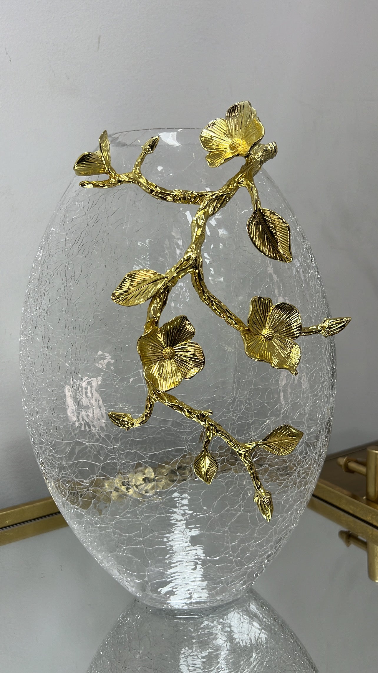 Floral gold brass stem vase