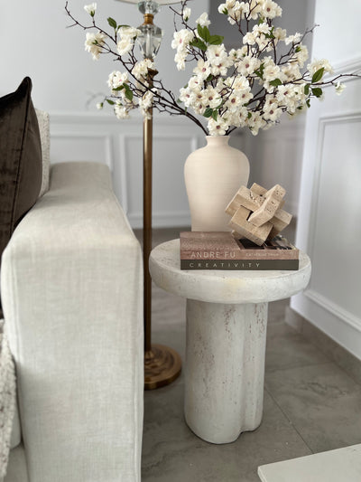 Maria White stone round side table - Luscious Homewares