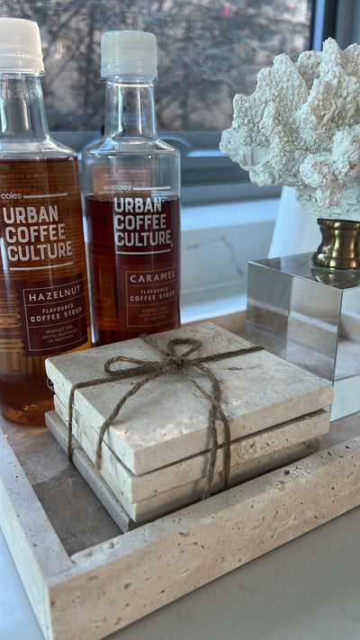 Travertine stone coaster set x 4 - Luscious Homewares