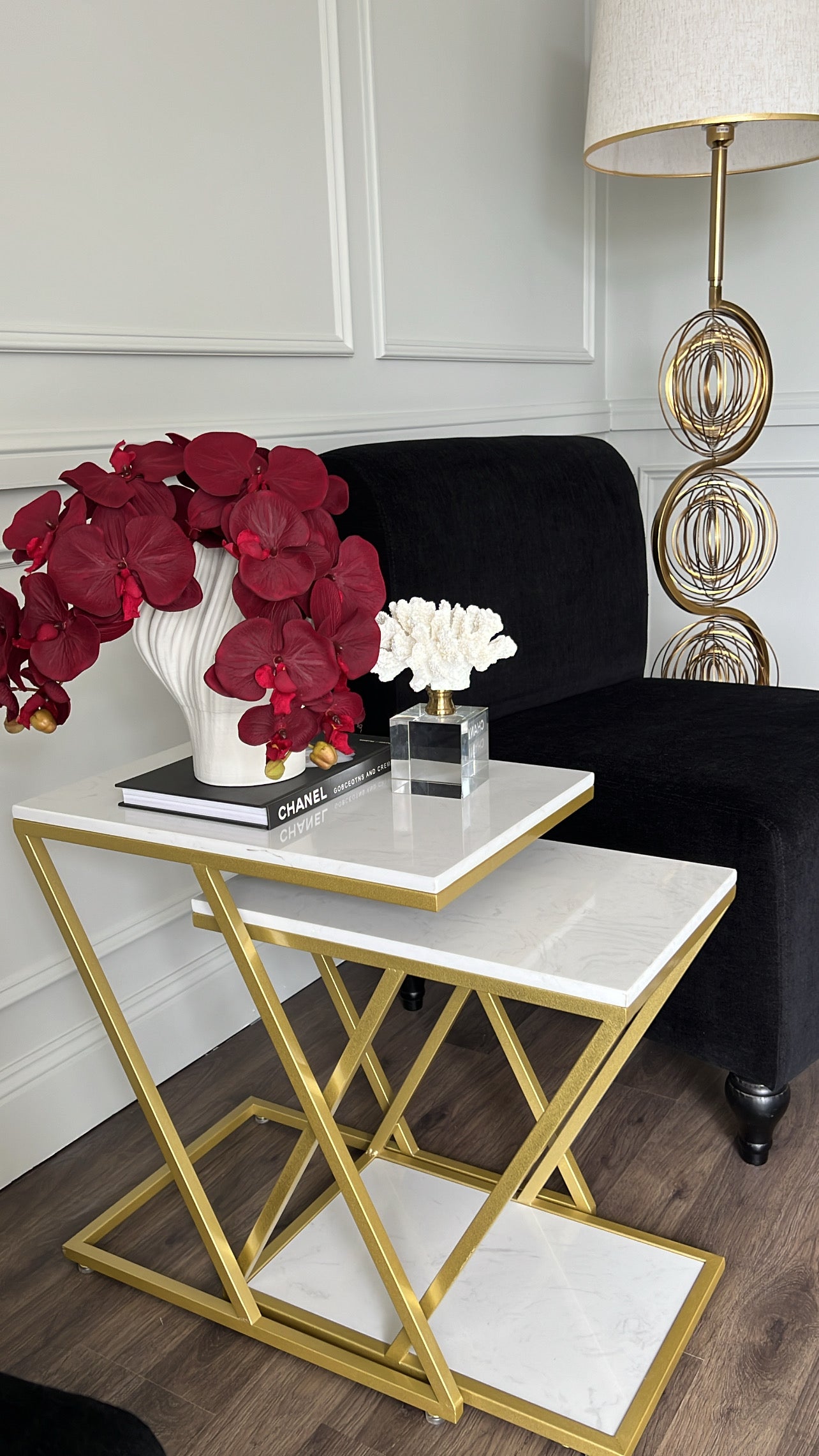 Accent marble gold table set of 2