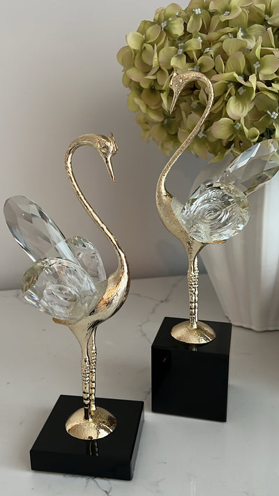 Crystal gold tall swan figurine - Luscious Homewares