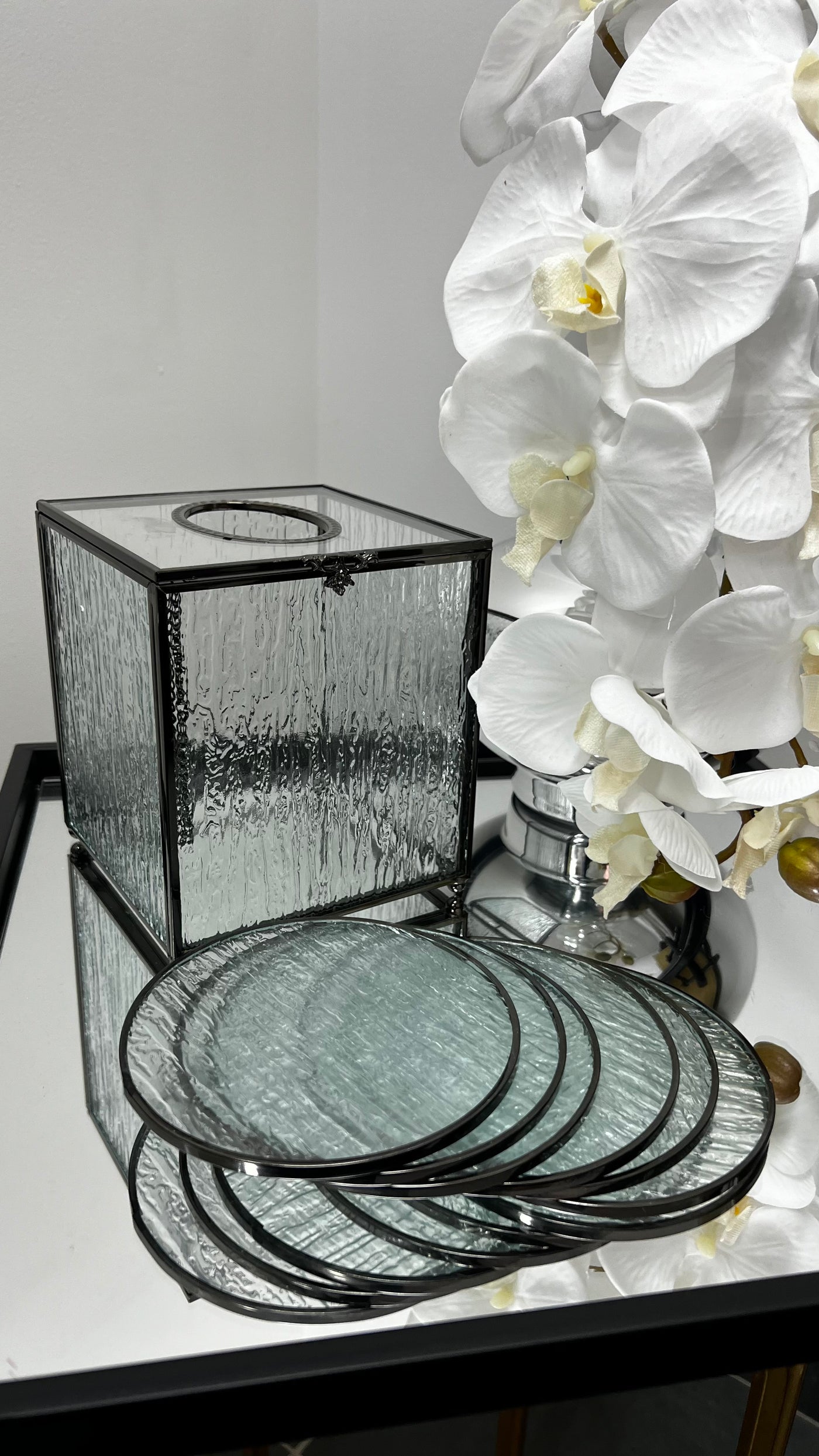 Waterfall black coaster set x 6