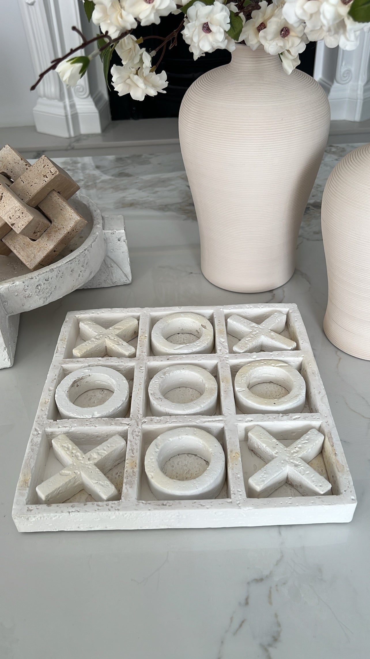 Naughts & crosses white stone decor - Luscious Homewares