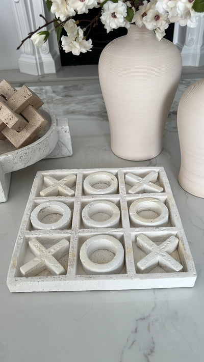 Naughts & crosses white stone decor - Luscious Homewares