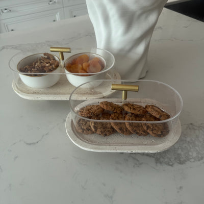 Travertine serving cake + dome