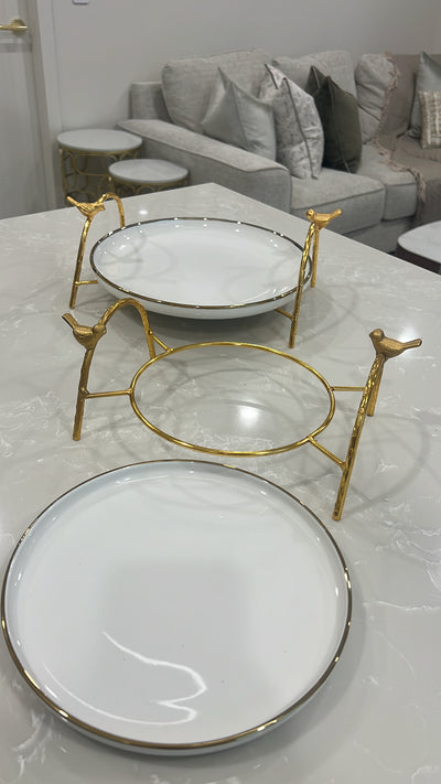 Asffor round gold and white serving platter