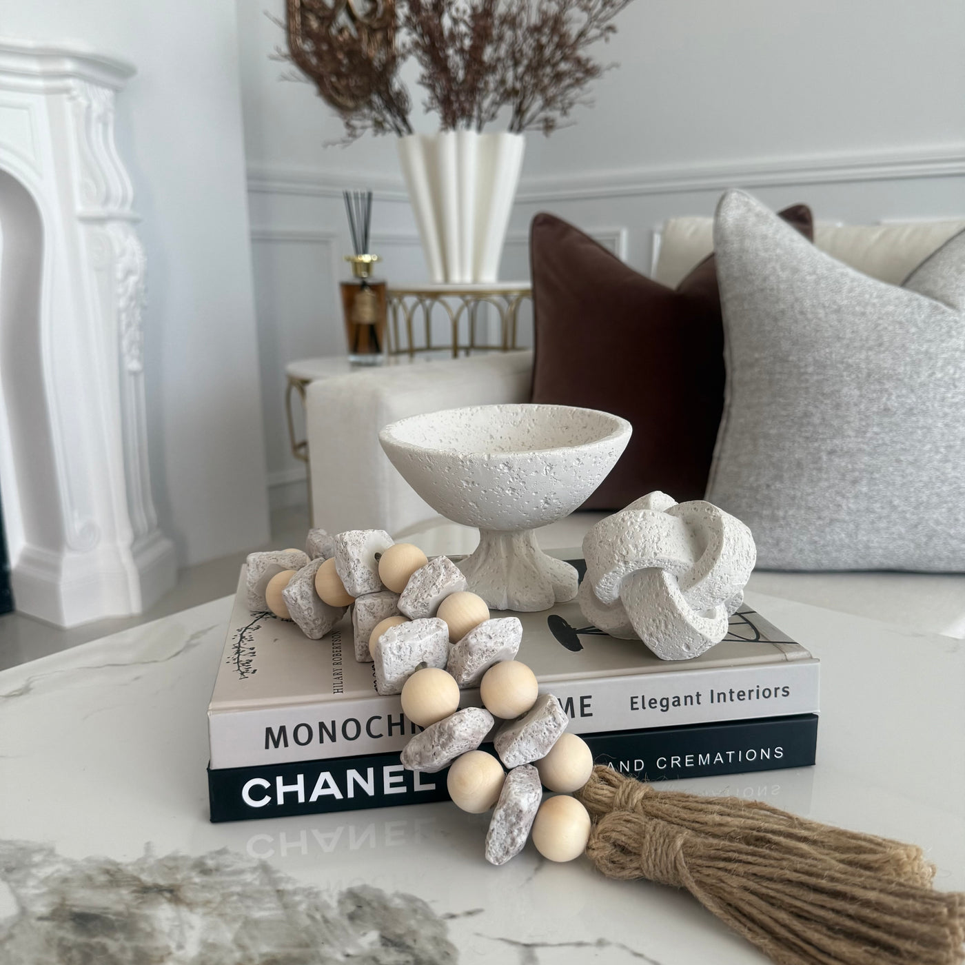 Stone + wooden decorative bead chain tassels - Luscious Homewares