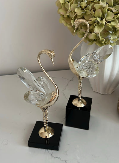 Crystal gold tall swan figurine - Luscious Homewares