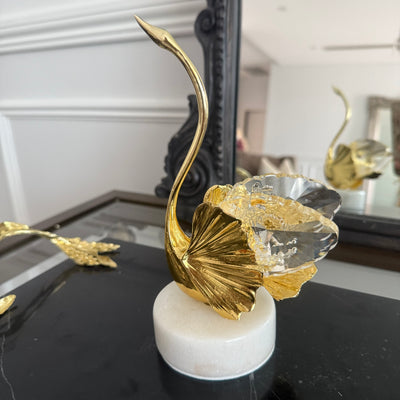 Crystal & Gold swan figurine marble stand - Luscious Homewares