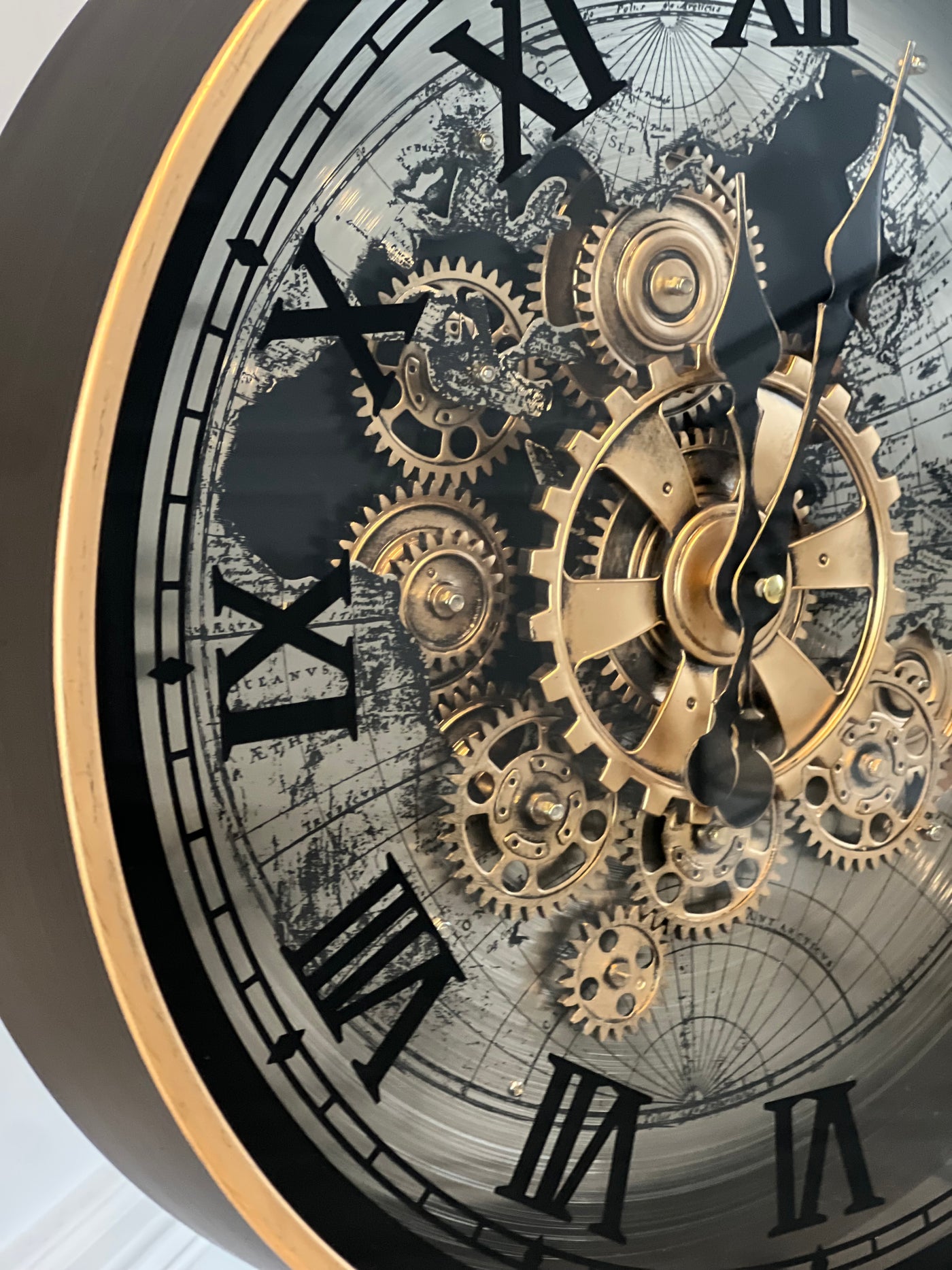 Black and gold tripod floor gear clock - Luscious Homewares