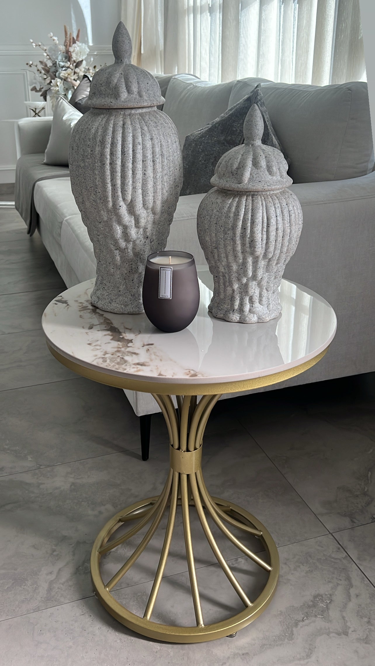 Marble white and gold round side table - Luscious Homewares