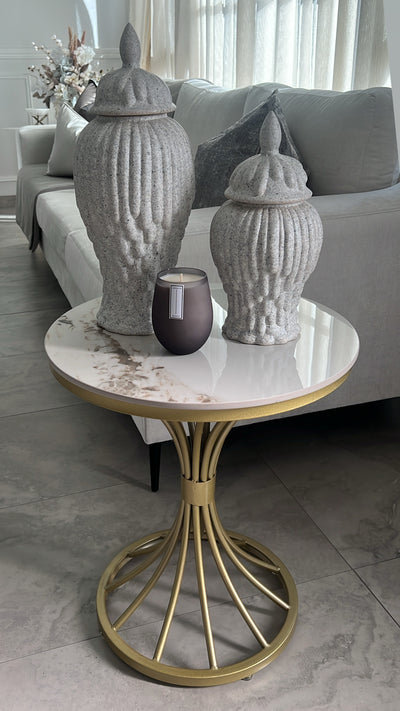 Marble white and gold round side table - Luscious Homewares