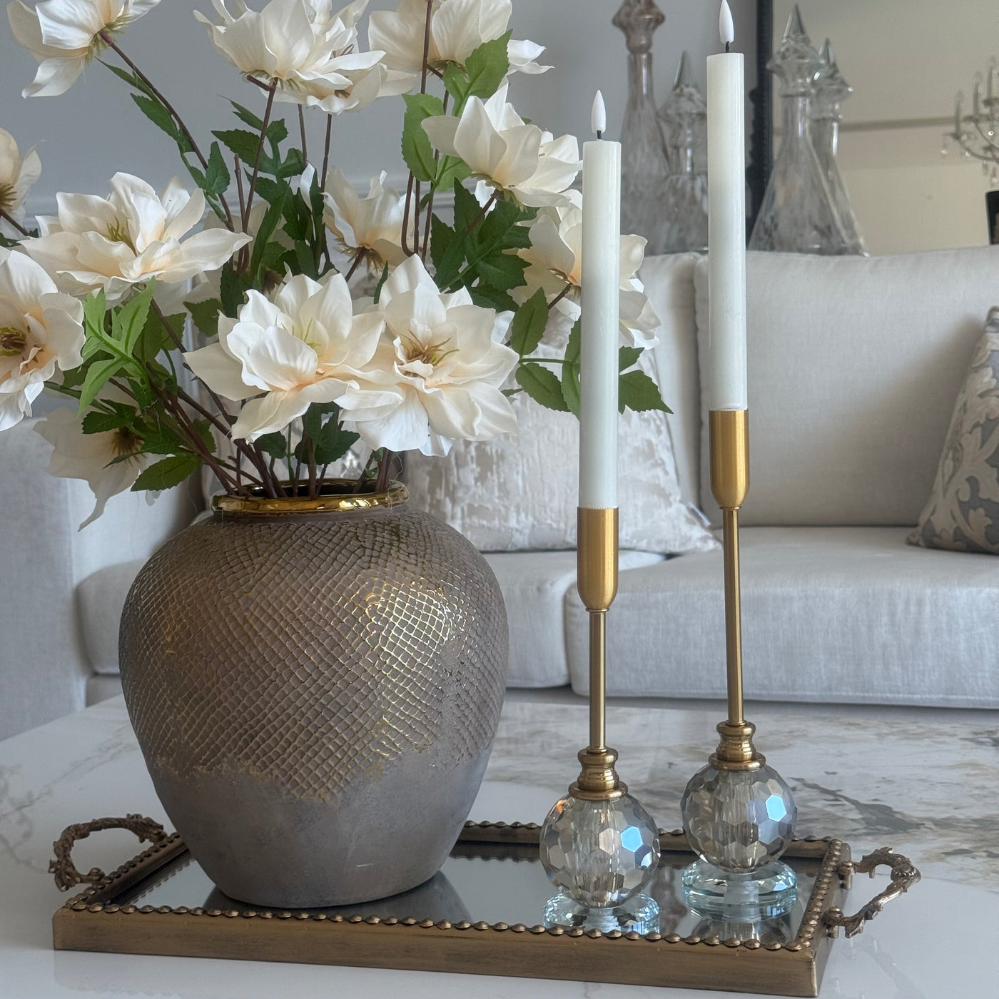 Crystal bell Gold candle holders set of 2