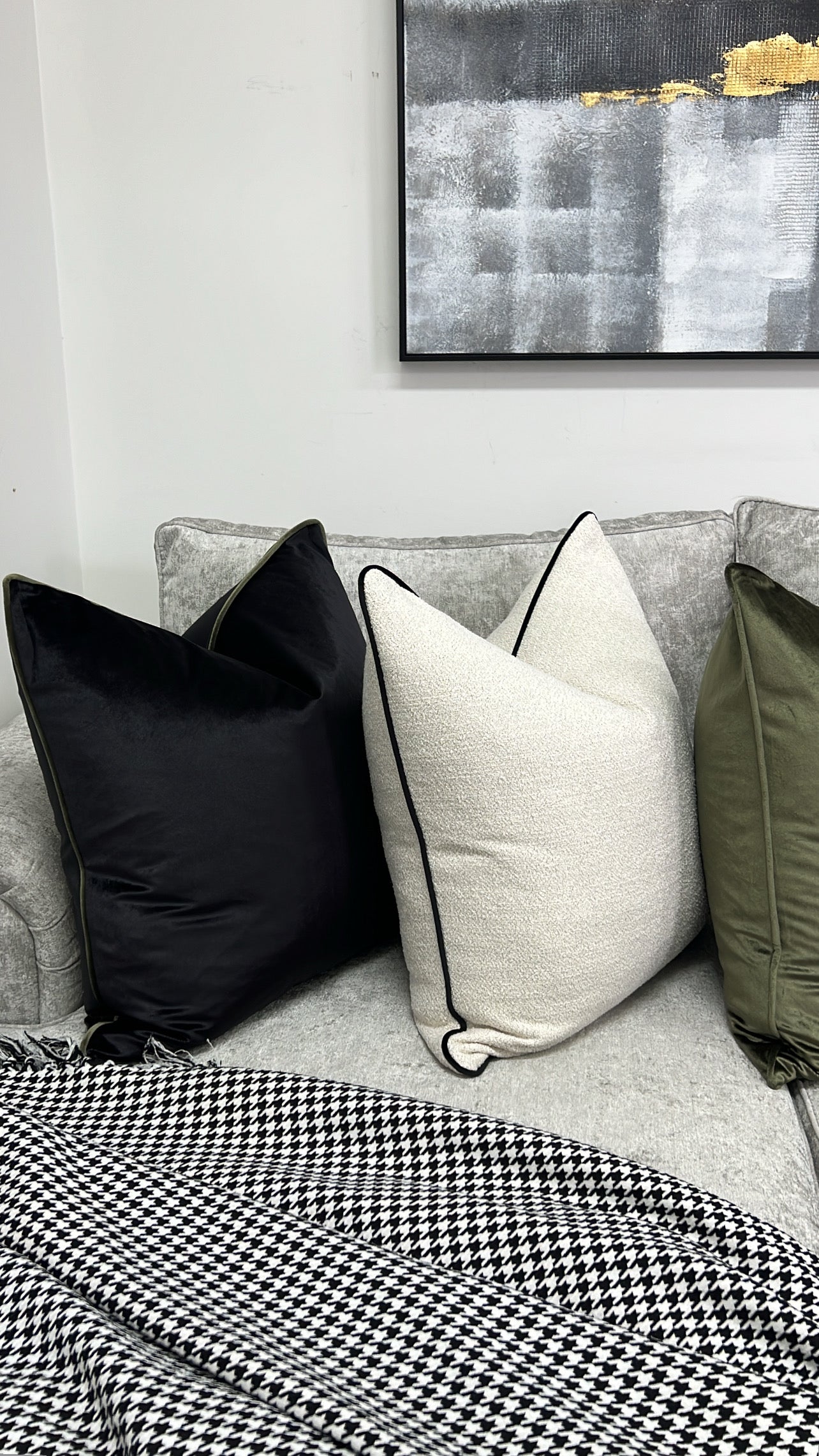 Hilton black / khaki trim cushion 55x55 - Luscious Homewares