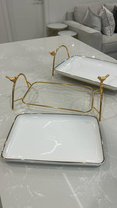 Asffor rectangle gold and white serving platter