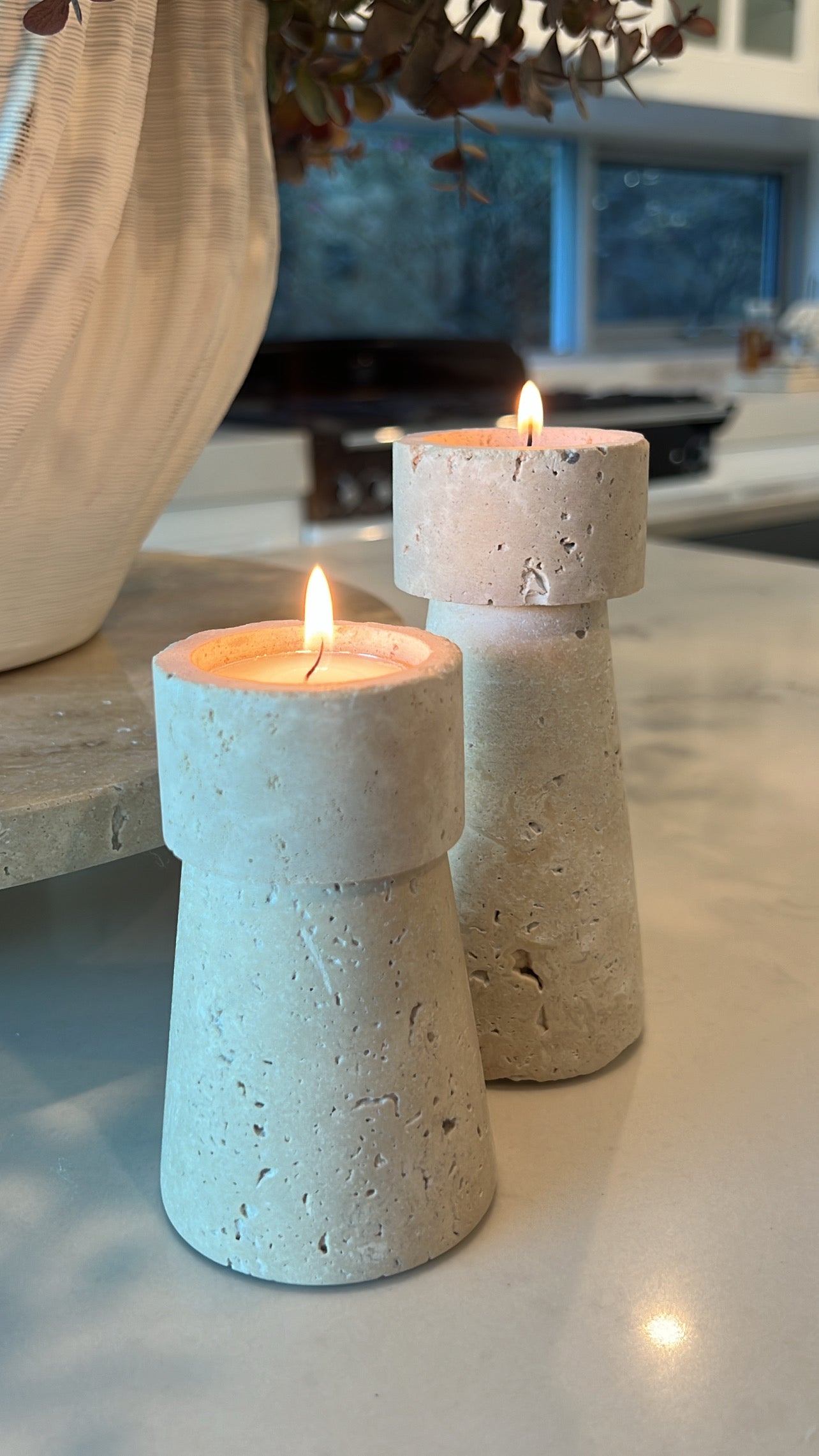 Petite Travertine stone Candle Holder - Luscious Homewares