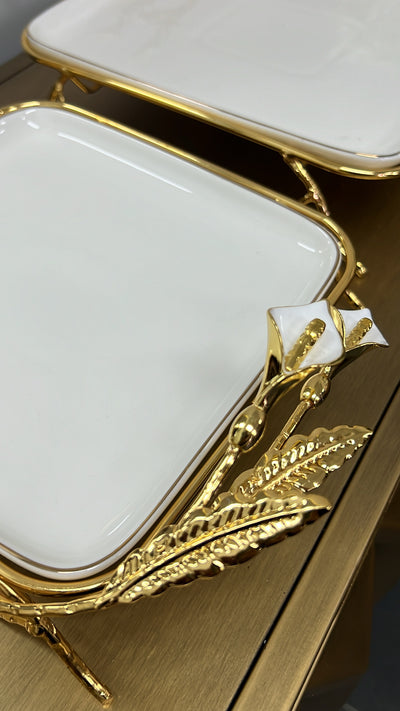 Tulip square gold and white serving platter