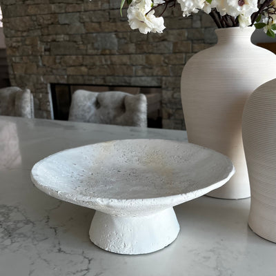 white Stone footed fruit bowl - Luscious Homewares