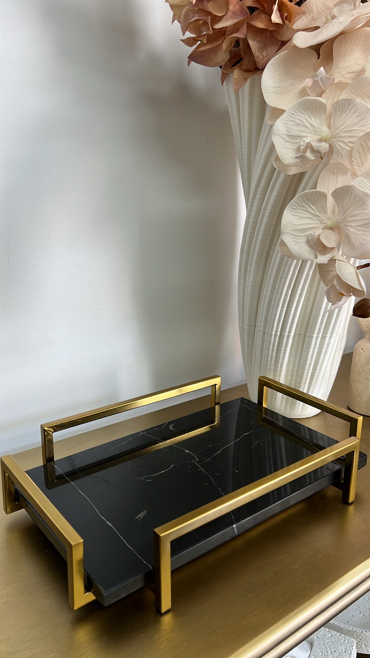 Black Marble Gold handle tray