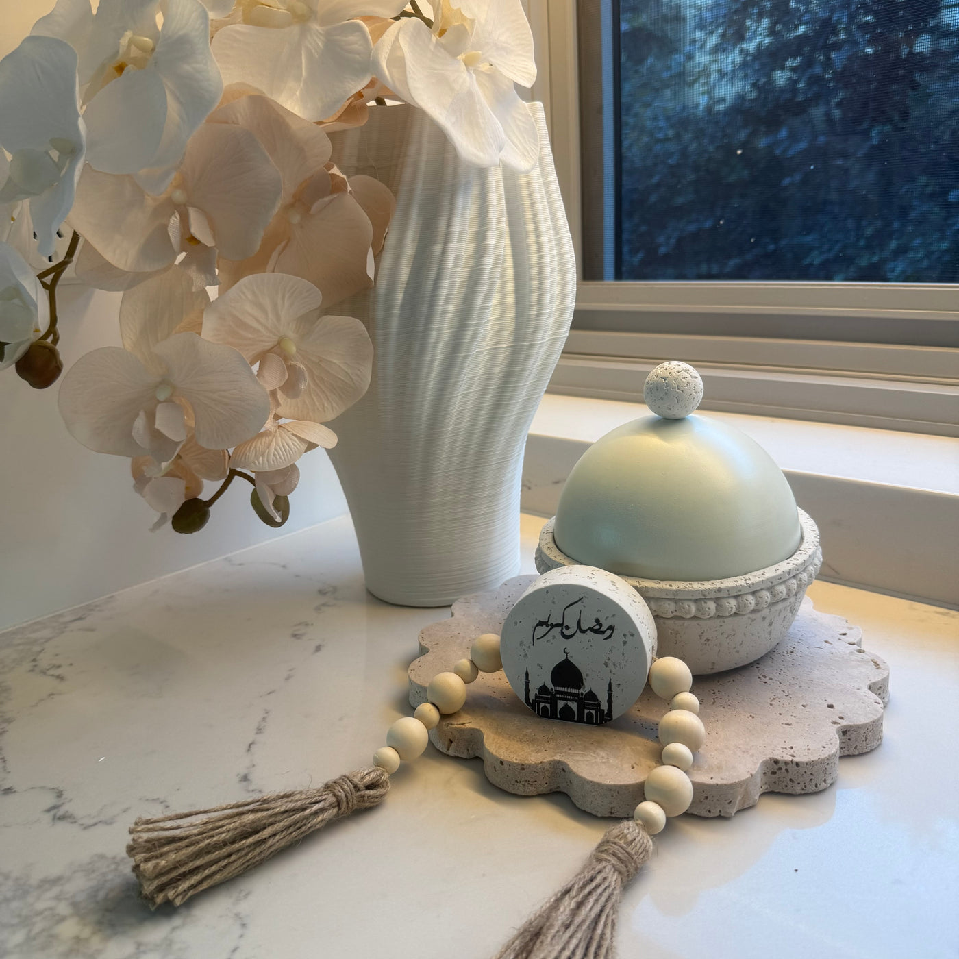 Stone Garland Ramadan Kareem wooden decorative bead with tassel