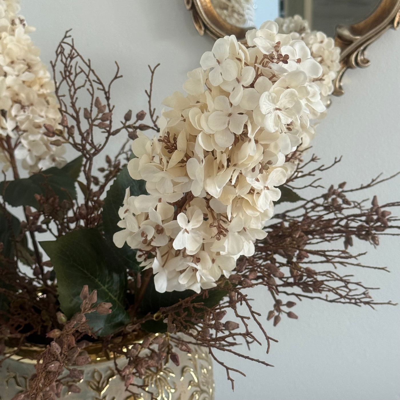 Cream Dried faux Hydrangea artificial stem - Luscious Homewares