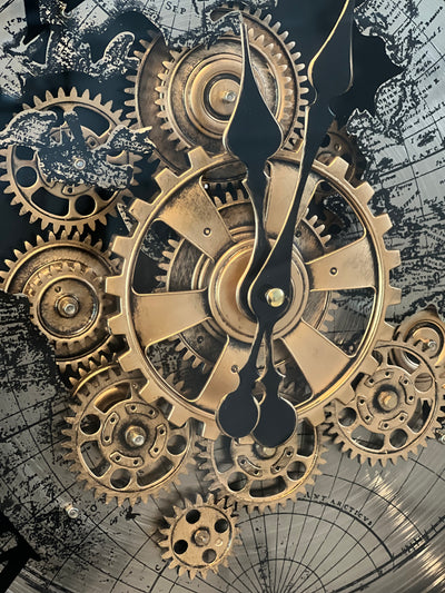 Black and gold tripod floor gear clock - Luscious Homewares